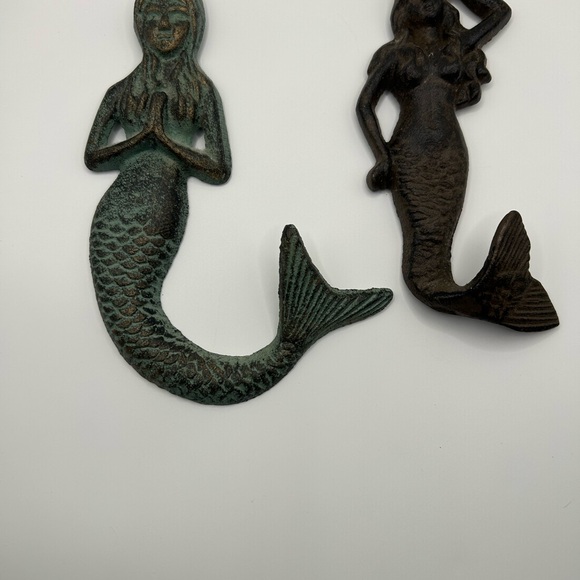 Decorative Mermaid Wall Hooks in Aged Green and Dark Brown